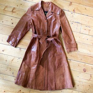 Vintage 1970s Camel Leather Trench Coat